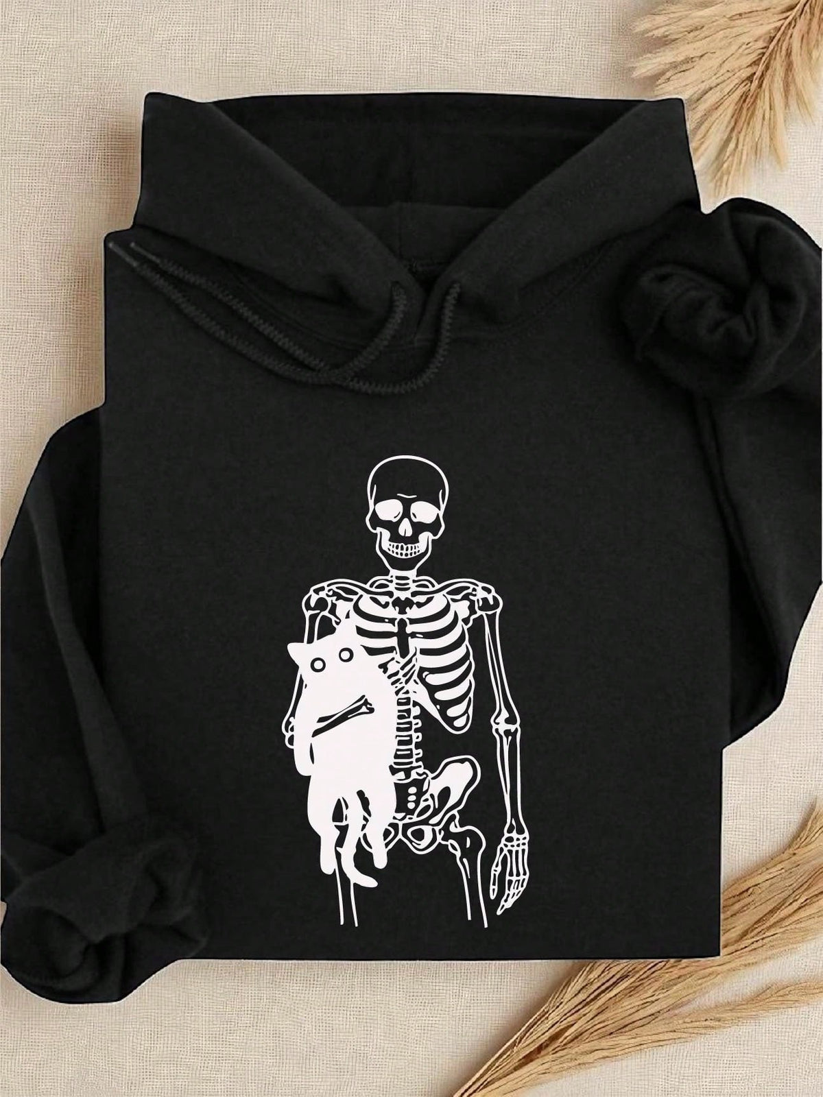 Skeleton Holding Cat Hoodie