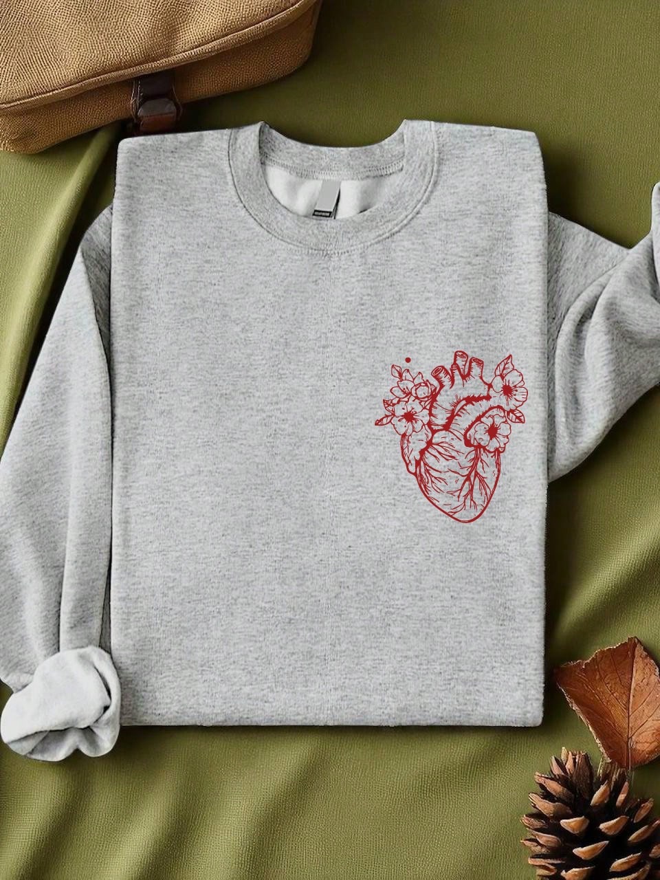 Anatomical Floral Heart Unisex Pocket Sweatshirt