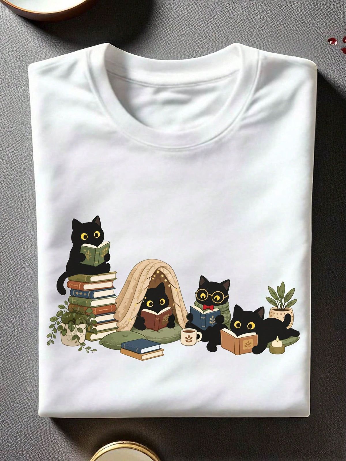 Black Reading Cats Unisex T-Shirt