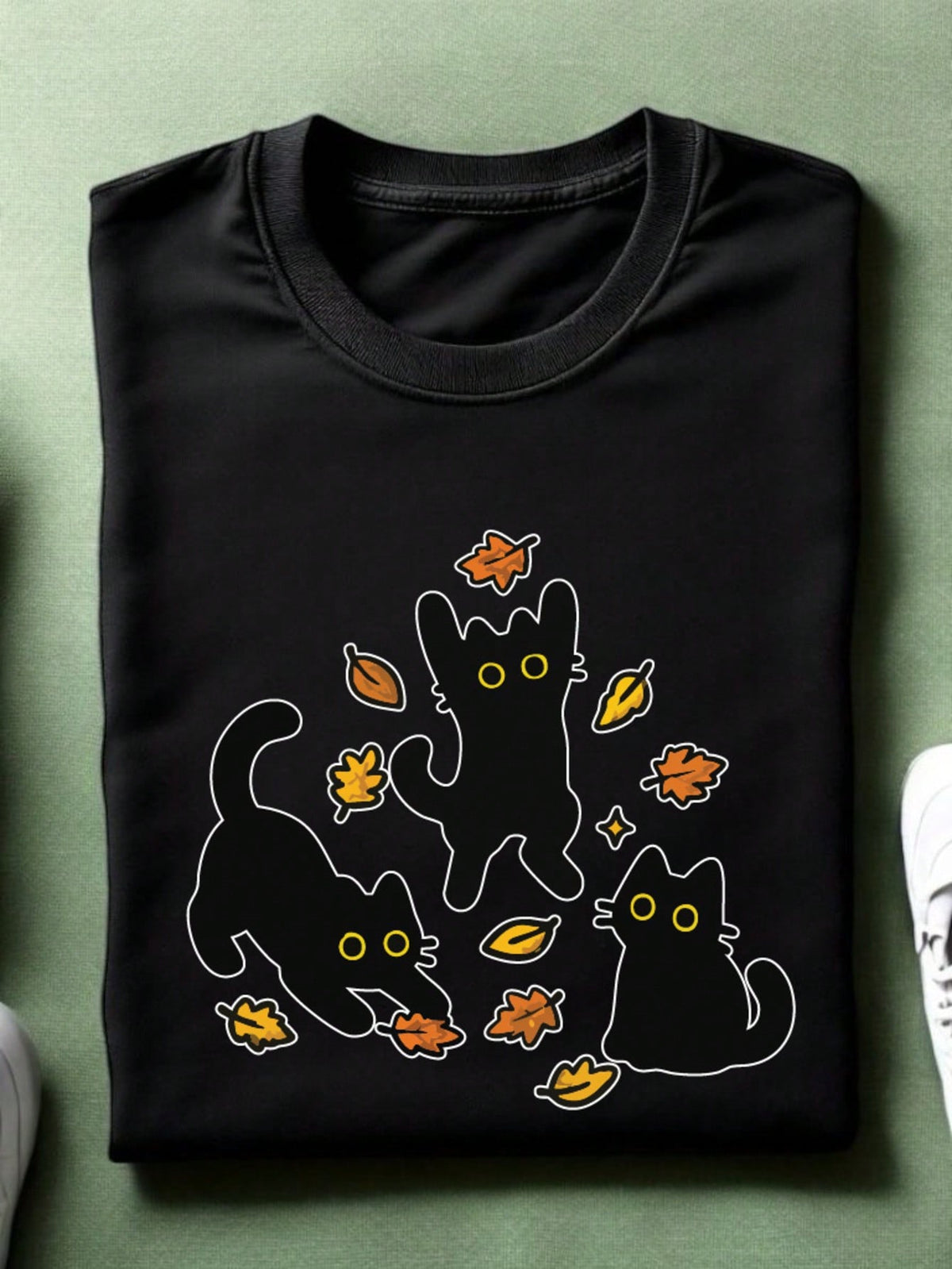 Black Cats And Fall Leaves Unisex T-Shirt