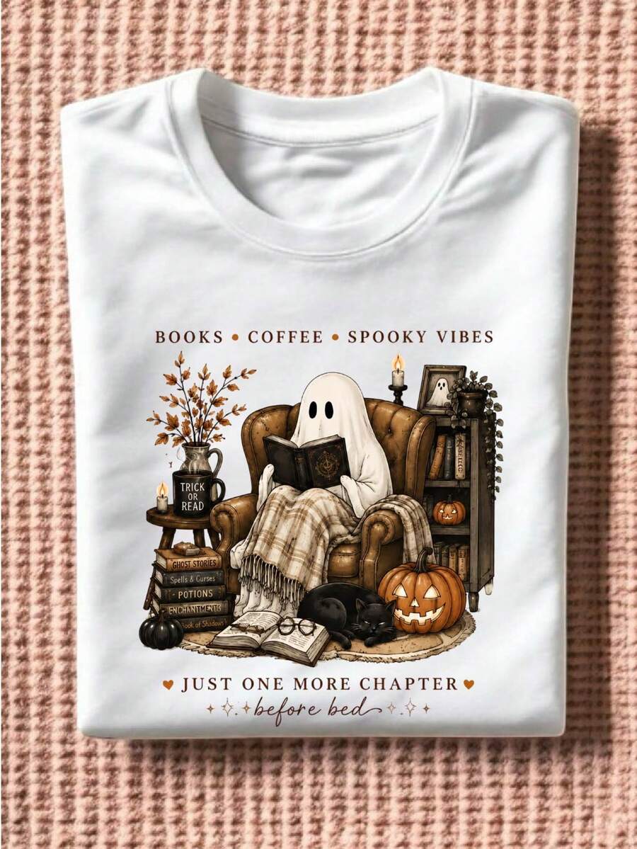 Cozy Ghost Reading T-Shirt