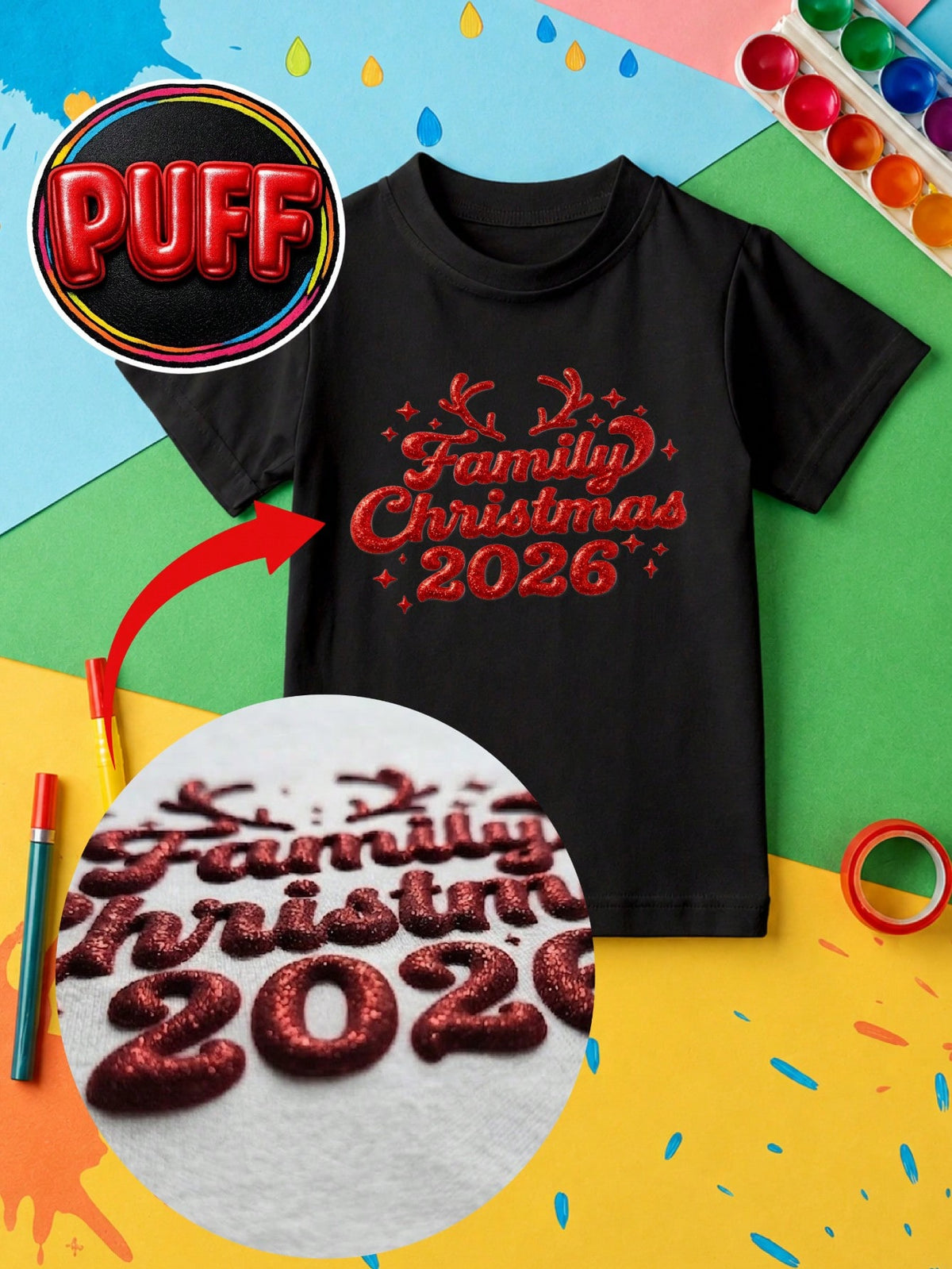 Family Christmas 3D Puff Print Hoodie