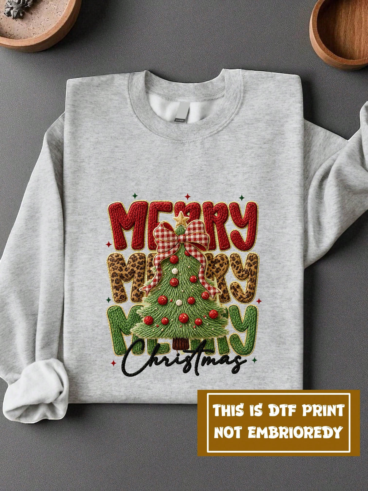 Merry Christmas Faux Puff Yarn (DTF Graphic Print) Sweatshirt