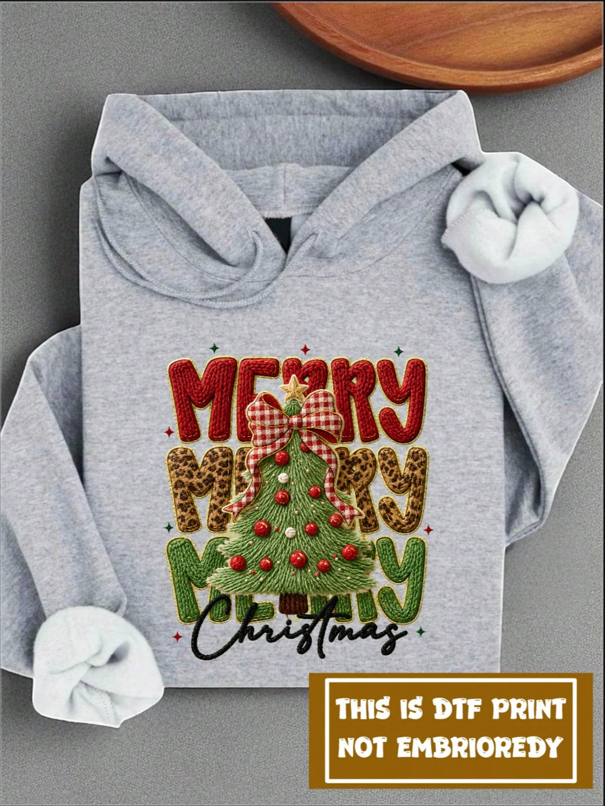 Merry Christmas Faux Puff Yarn (DTF Graphic Print) Hoodie