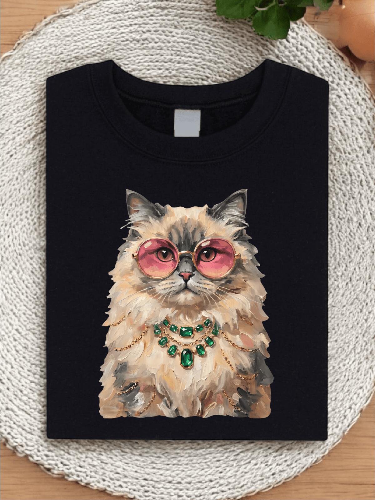 Cool Fluffy Cat Wearing Pink Sunglasses Graphic T-Shirt For Women T-Shirt