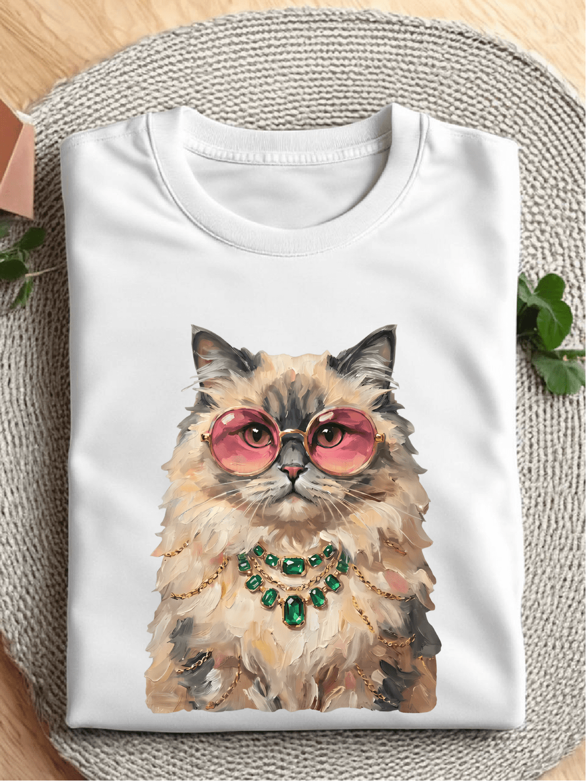 Cool Fluffy Cat Wearing Pink Sunglasses Graphic T-Shirt For Women T-Shirt