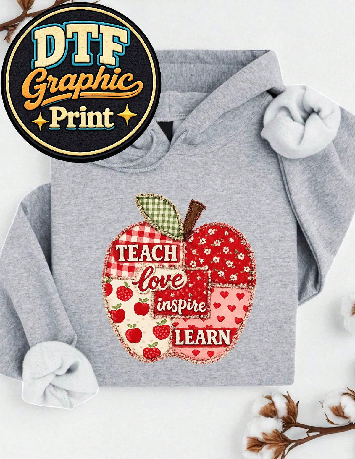 Teacher Apple (DTF Graphic Print) Hoodie