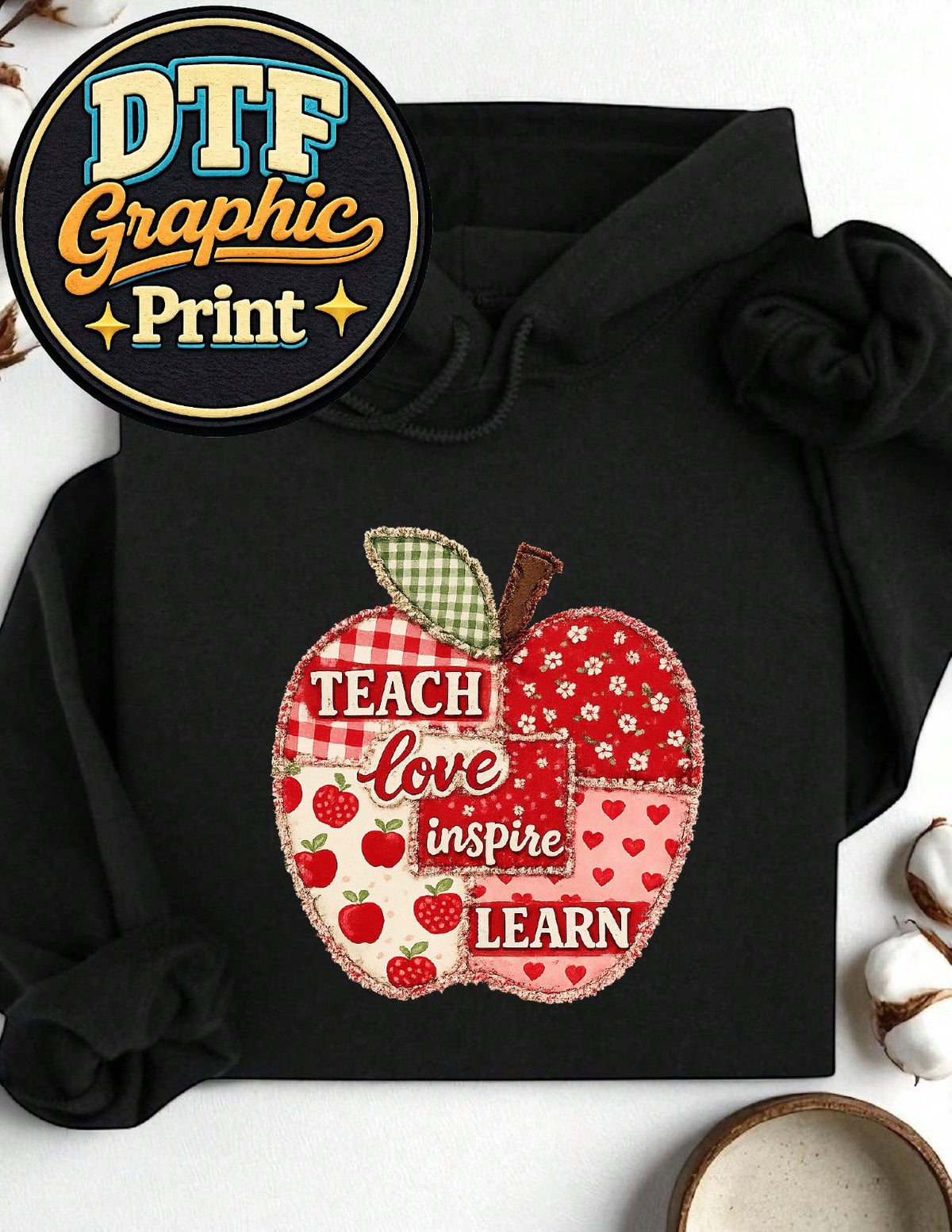 Teacher Apple (DTF Graphic Print) Hoodie