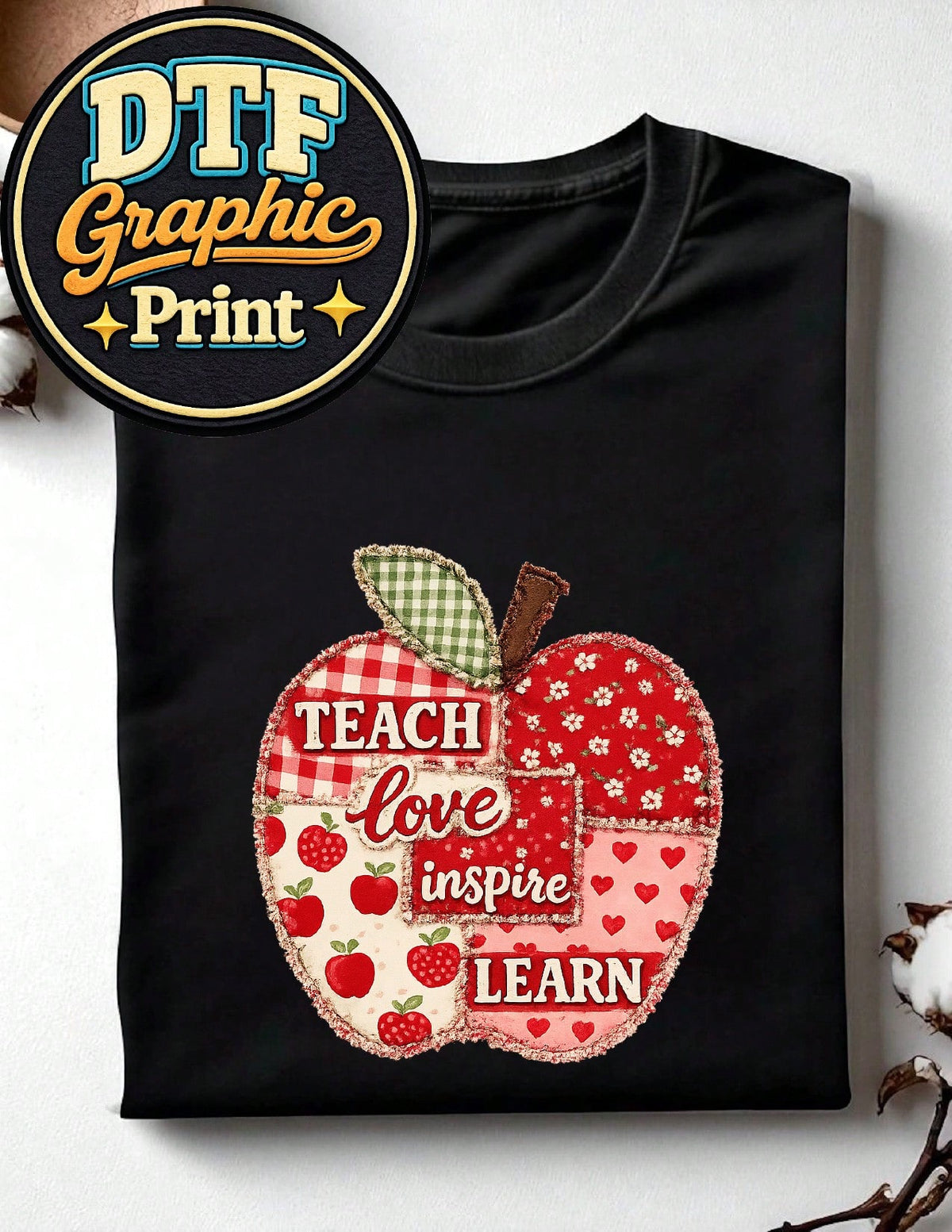 Teacher Apple (DTF Graphic Print) T-Shirt