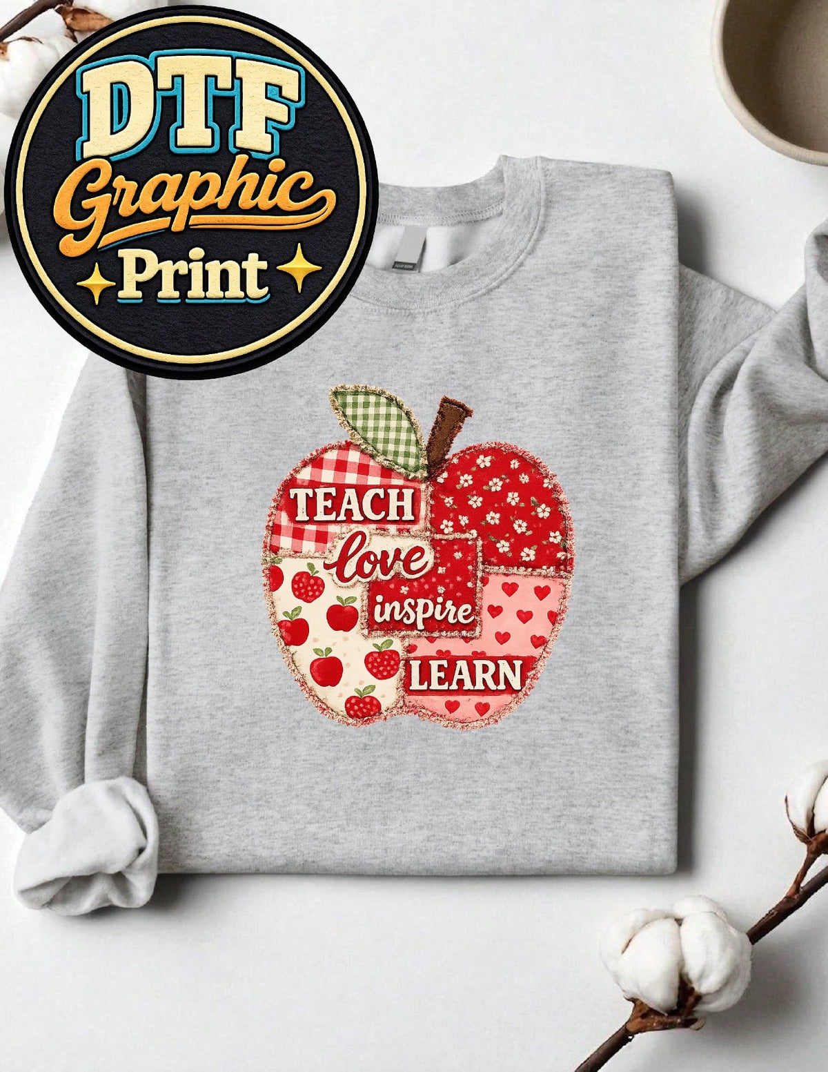 Teacher Apple (DTF Graphic Print) Sweatshirt