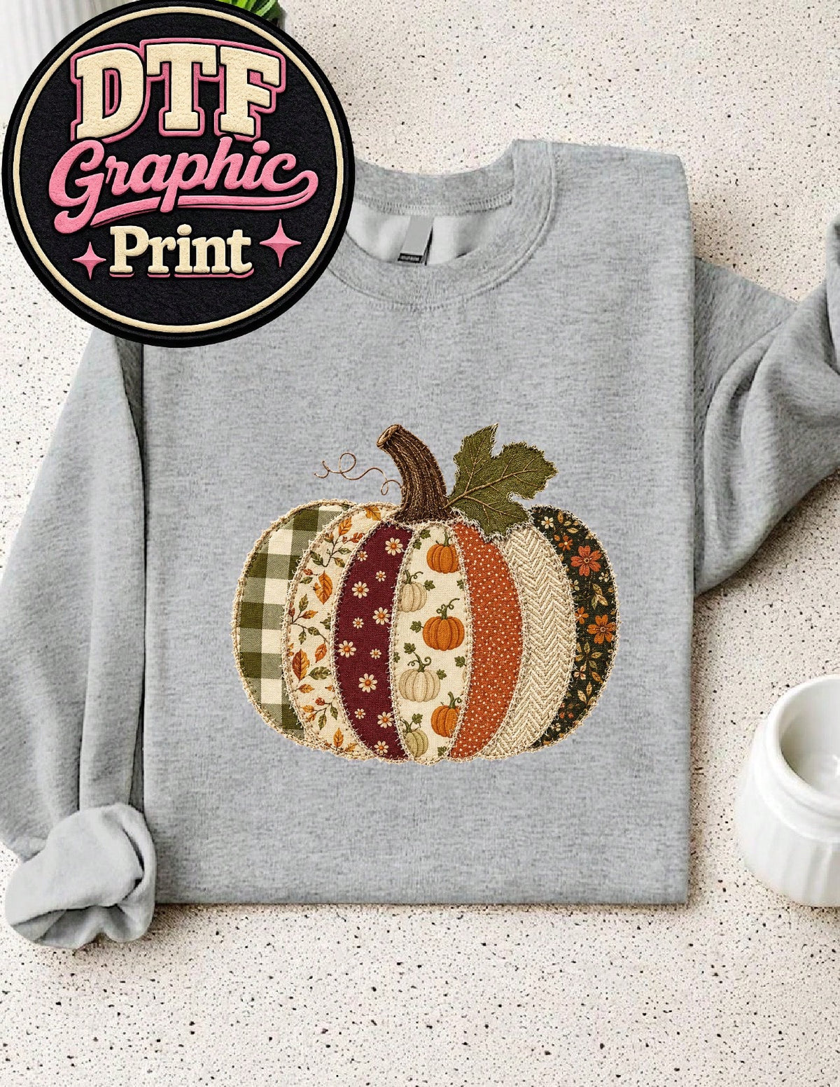Faux Patchwork Fall Pumpkin (DTF Graphic Print) Sweatshirt