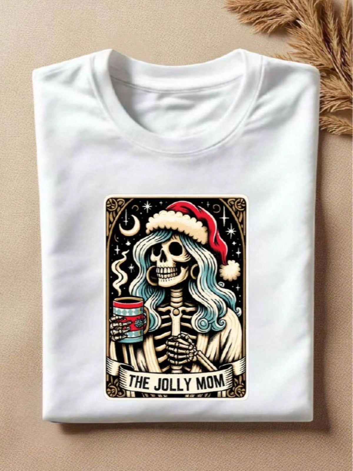 1 PC The Jolly Mom Dad Christmas Skeleton T-Shirt