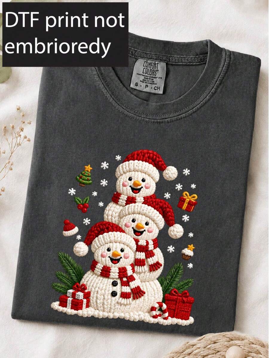 Faux Yarn Snowman Christmas T-Shirt