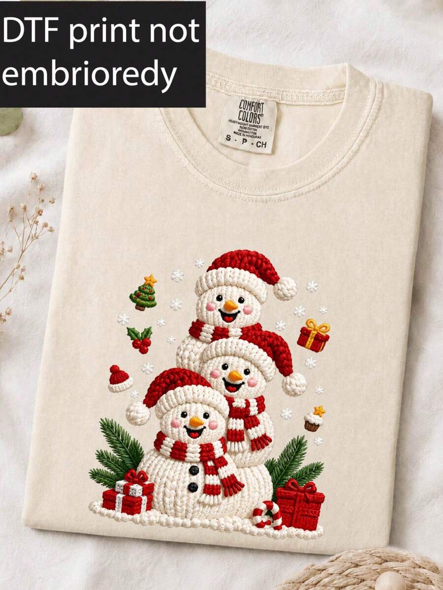 Faux Yarn Snowman Christmas T-Shirt