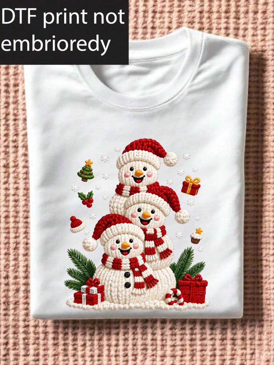 Faux Yarn Snowman Christmas T-Shirt