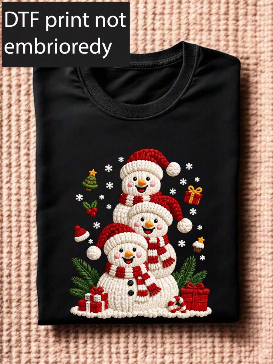 Faux Yarn Snowman Christmas T-Shirt