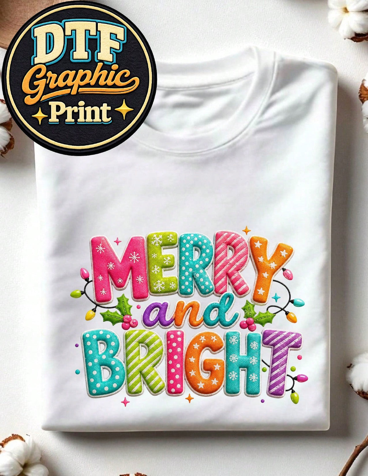Merry And Bright (DTF Graphic Print) T-Shirt