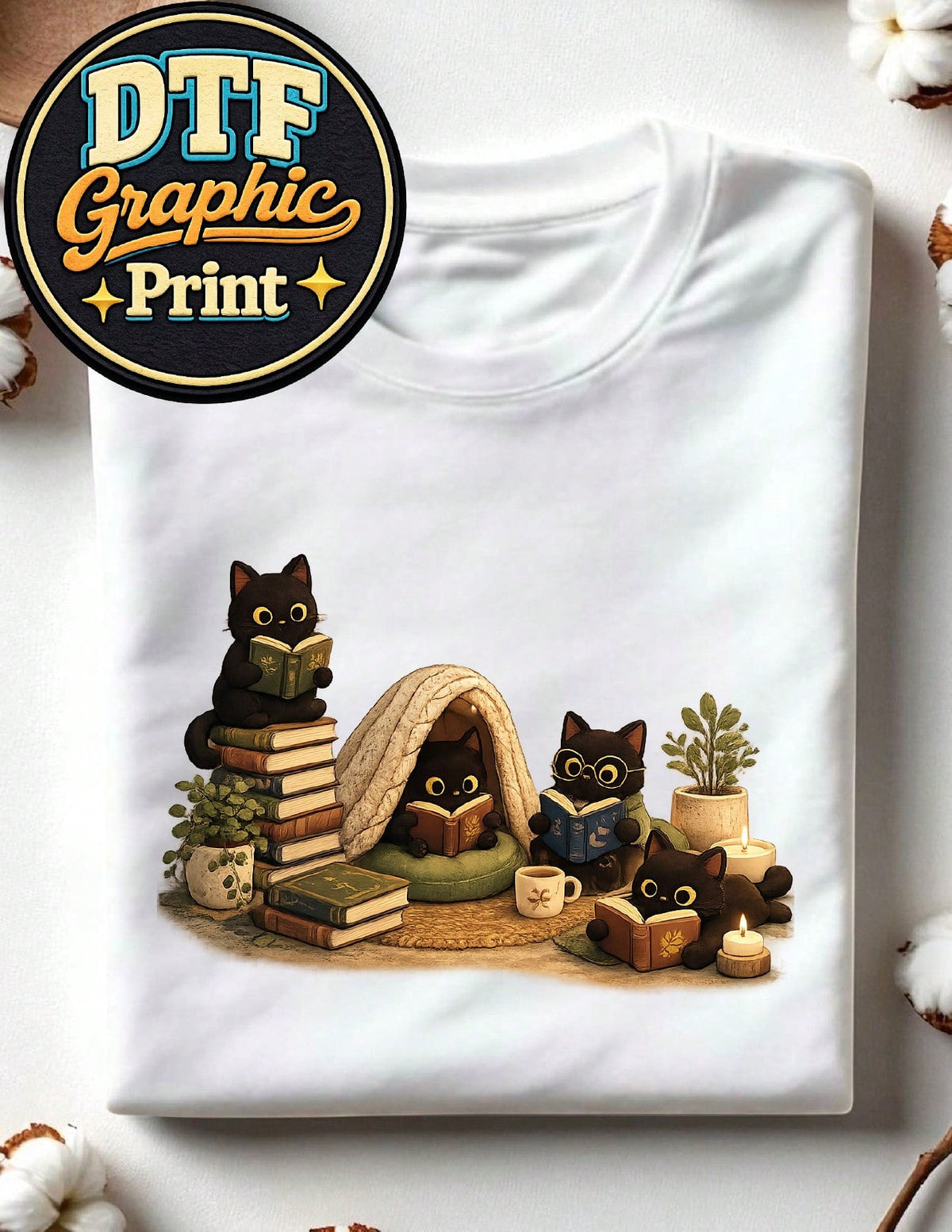Black Cat Reading T-Shirt