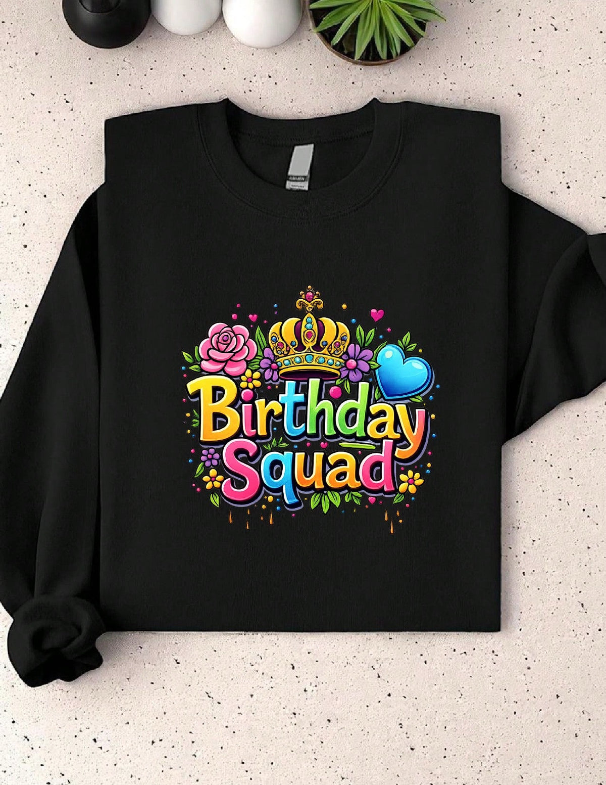 Colorful Birthday Squad Graphic Sweatshirt