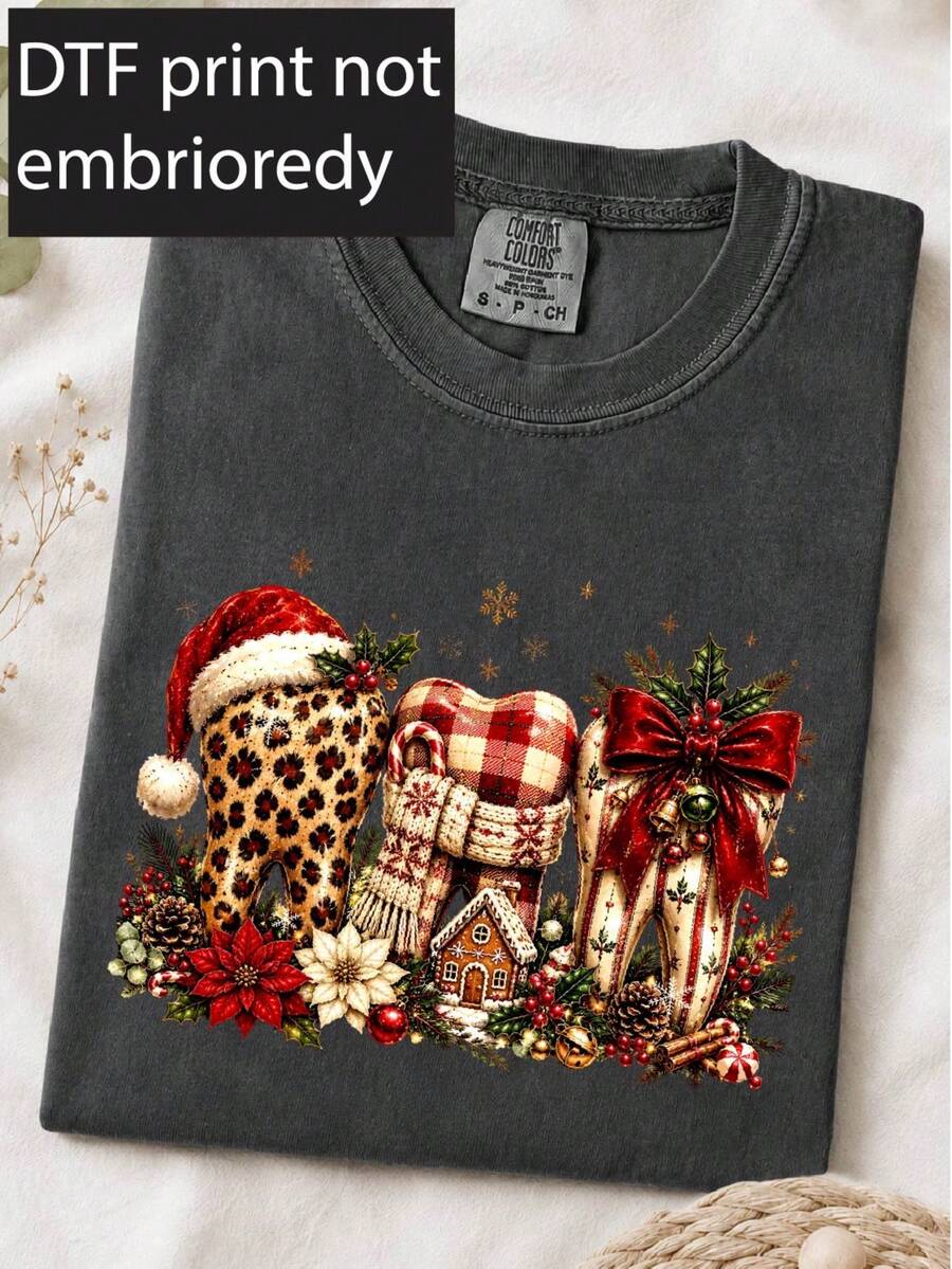 Christmas Teeth Dentist ( DTF Graphic Print) T-Shirt