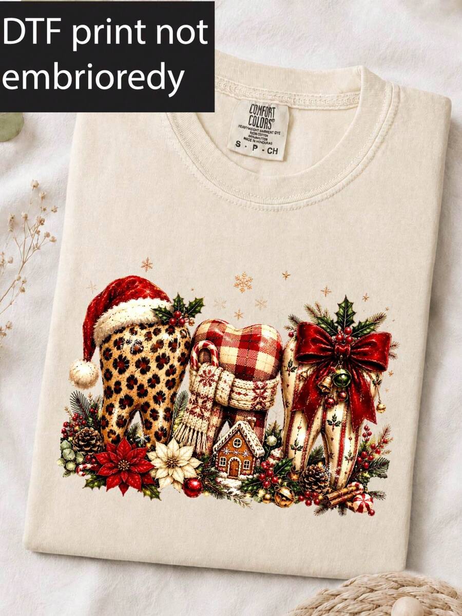 Christmas Teeth Dentist ( DTF Graphic Print) T-Shirt