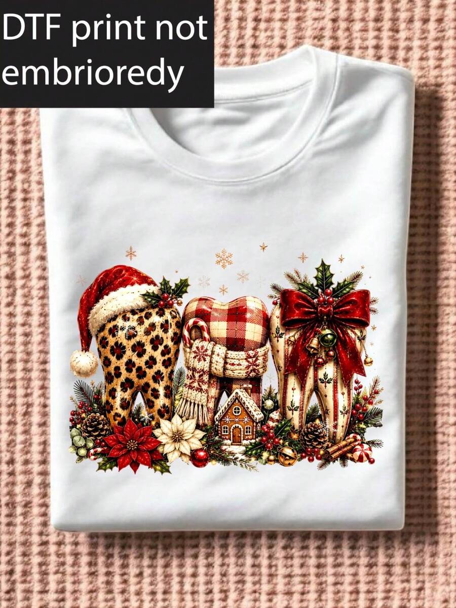 Christmas Teeth Dentist ( DTF Graphic Print) T-Shirt