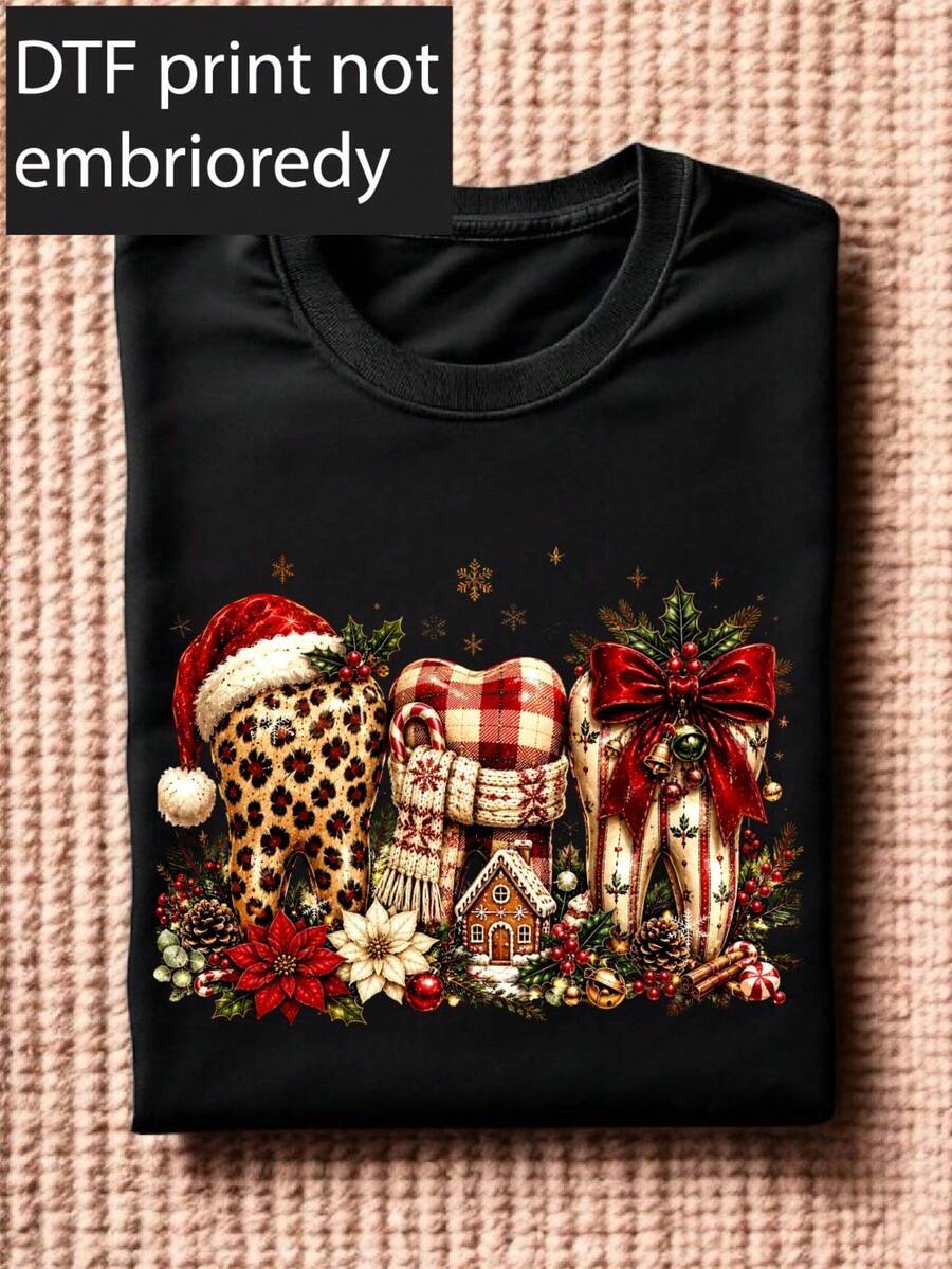 Christmas Teeth Dentist ( DTF Graphic Print) T-Shirt