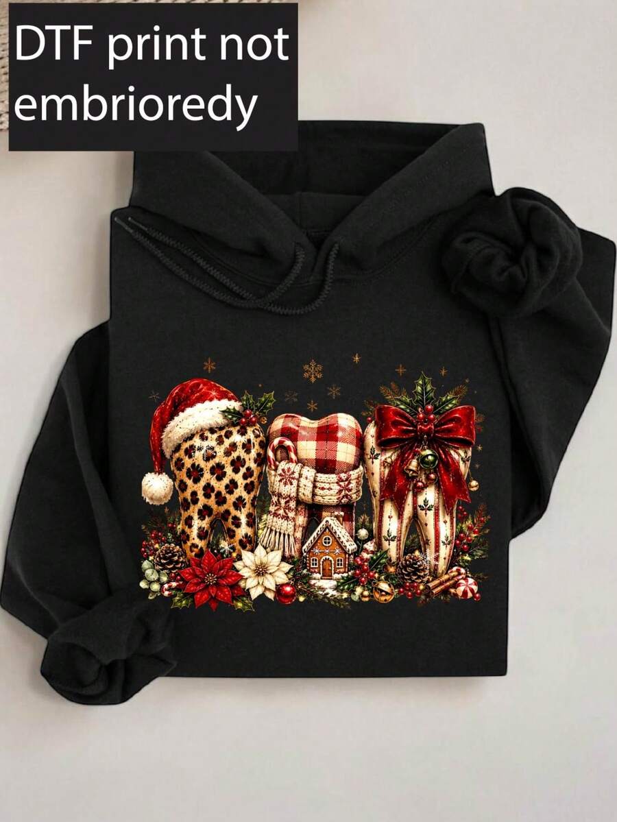 Christmas Teeth Dentist ( DTF Graphic Print) Hoodie