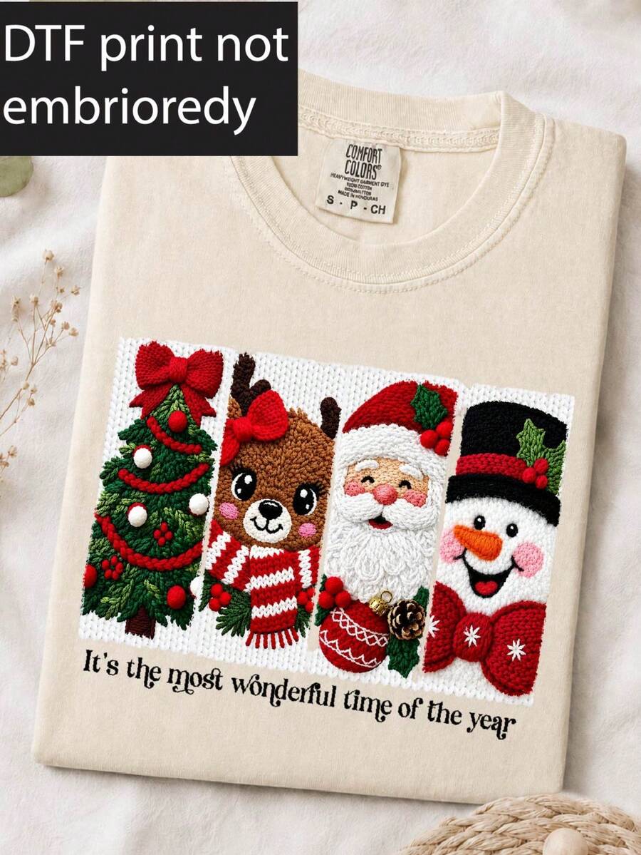 Snowman Christmas Tree ( DTF Graphic Print) T-Shirt