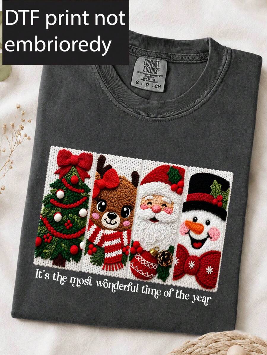 Snowman Christmas Tree ( DTF Graphic Print) T-Shirt