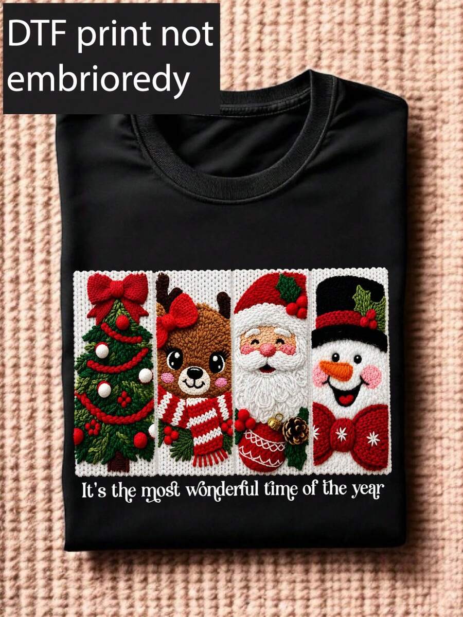 Snowman Christmas Tree ( DTF Graphic Print) T-Shirt