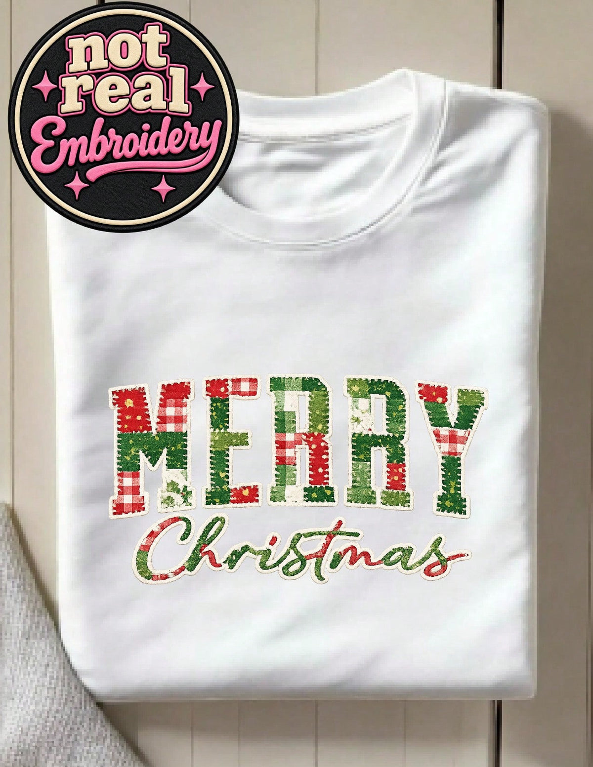 Merry Christmas Patchwork (DTF Graphic Print) T-Shirt