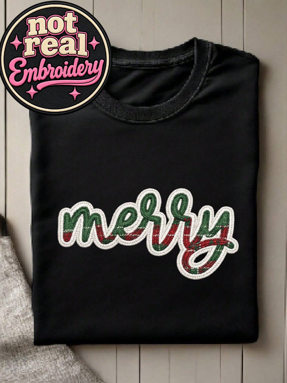 Merry Christmas Patchwork (DTF Graphic Print) T-Shirt