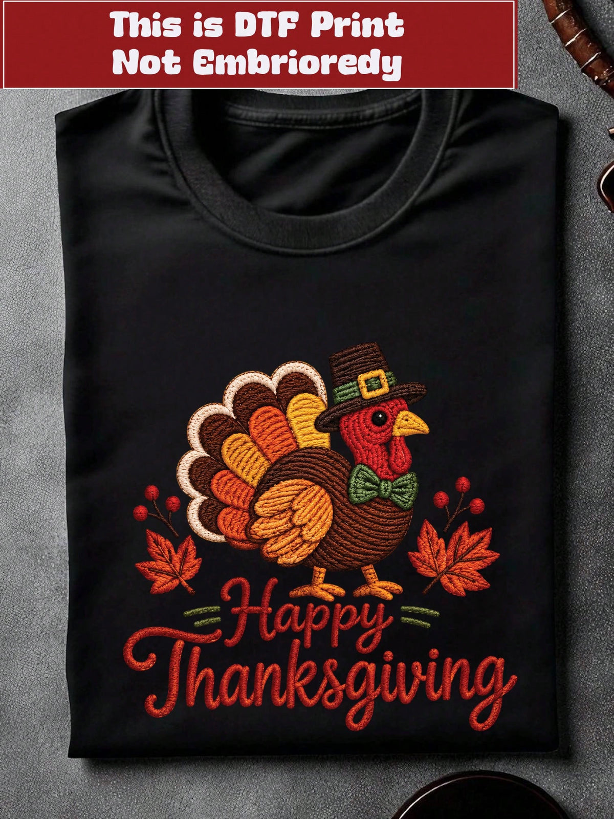 Happy Thanksgiving Faux Yarn (DTF Graphic Print) Unisex T-Shirt