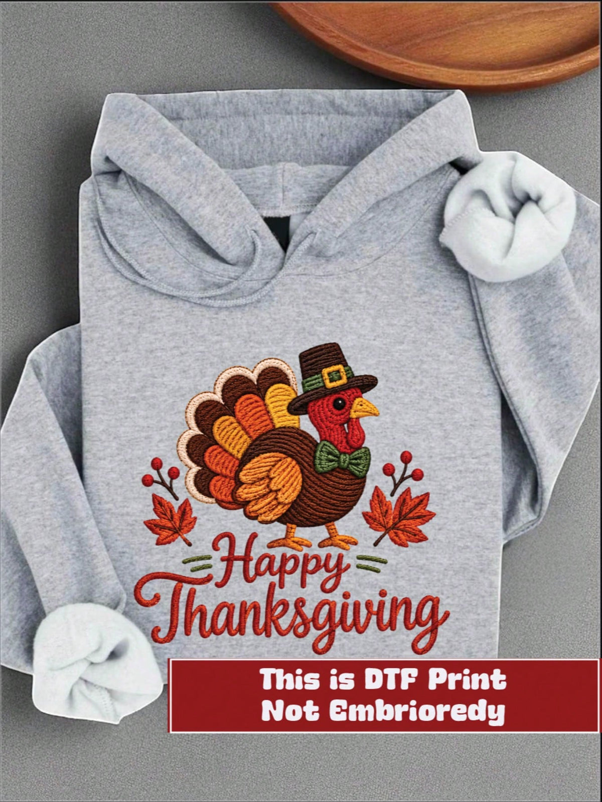 Happy Thanksgiving Faux Yarn (DTF Graphic Print) Unisex Hoodie