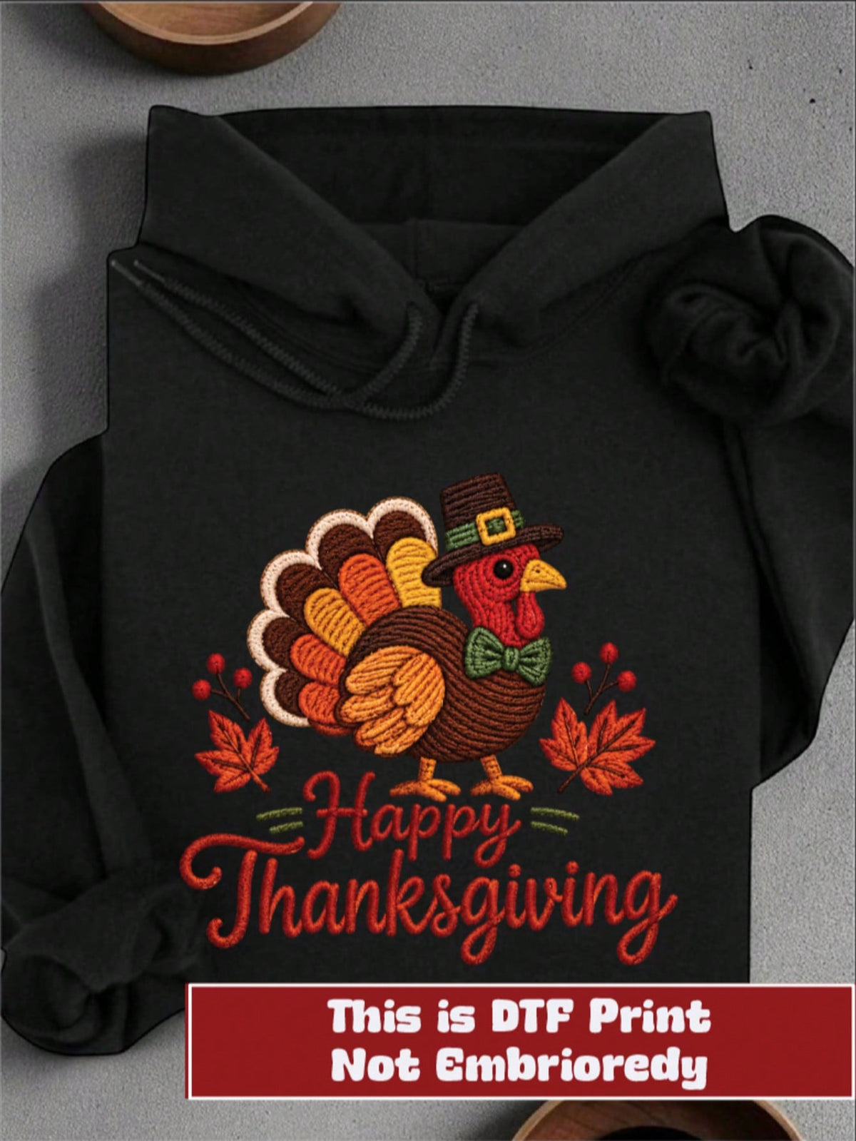 Happy Thanksgiving Faux Yarn (DTF Graphic Print) Unisex Hoodie