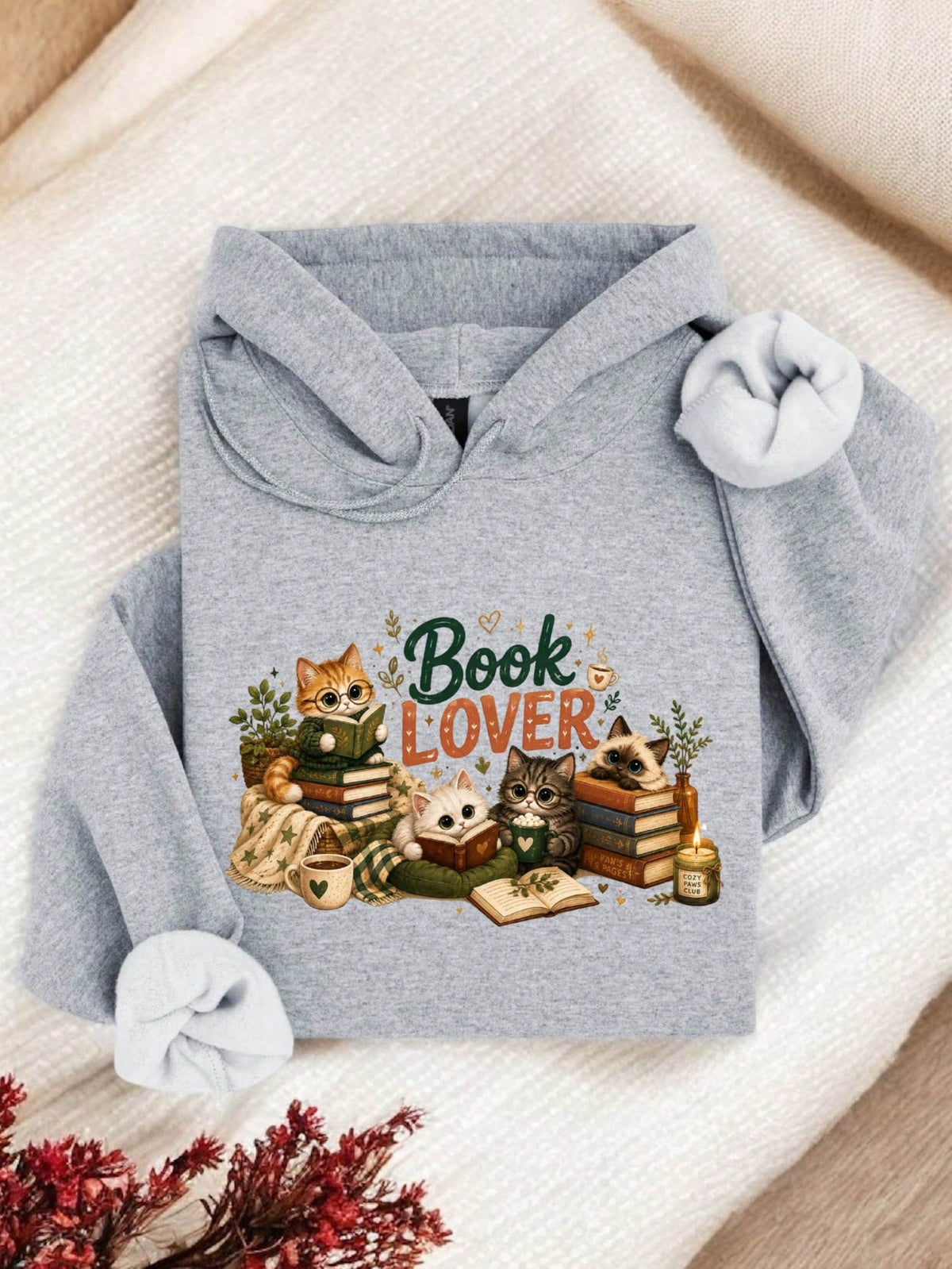 Book Lover Cats Reading Hoodie