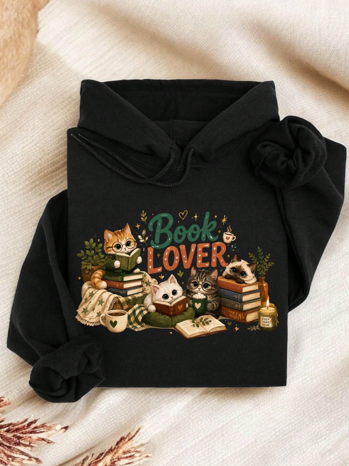 Book Lover Cats Reading Hoodie