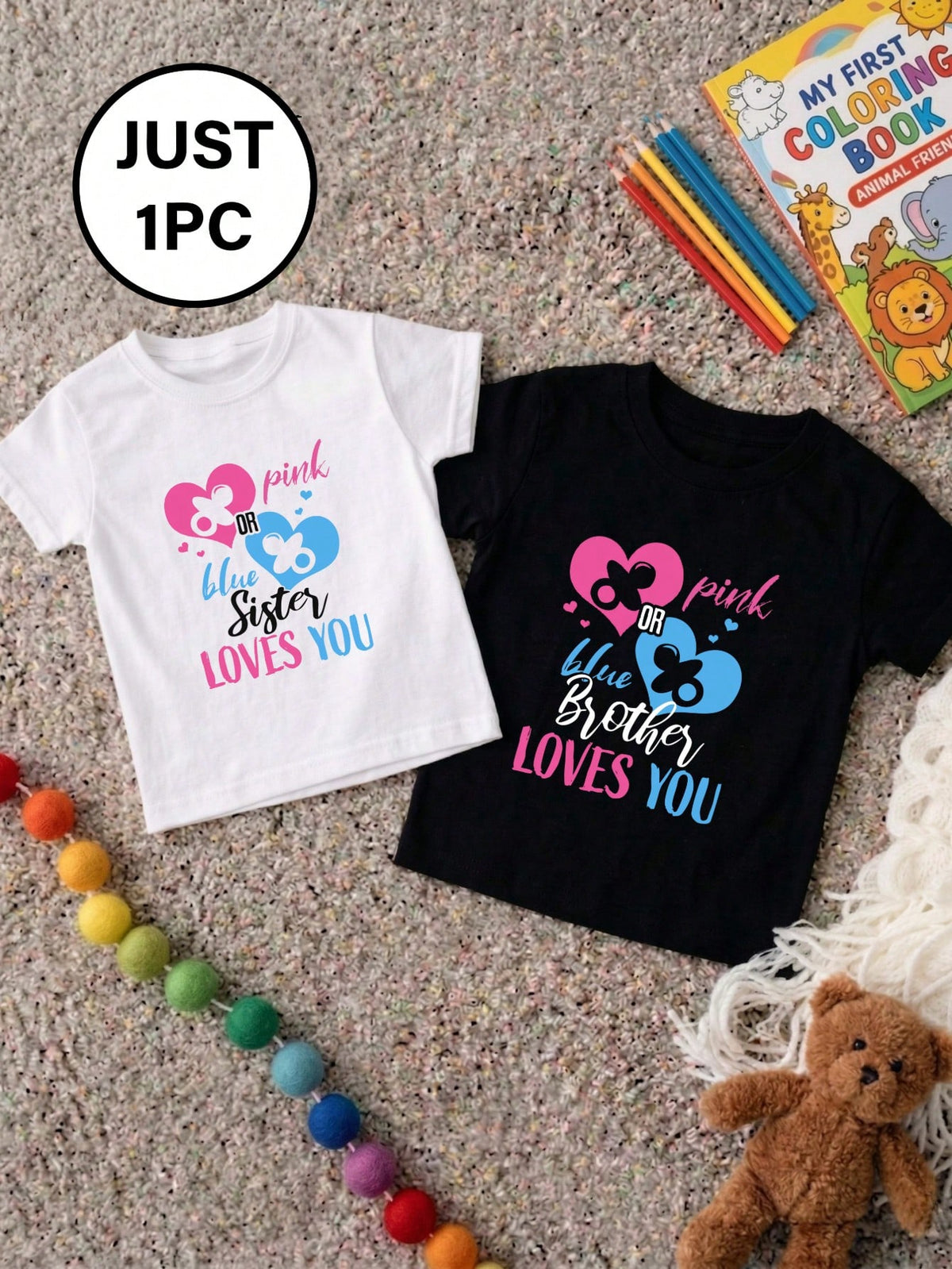 1PC Pink Or Blue Loves You Kids T-Shirt