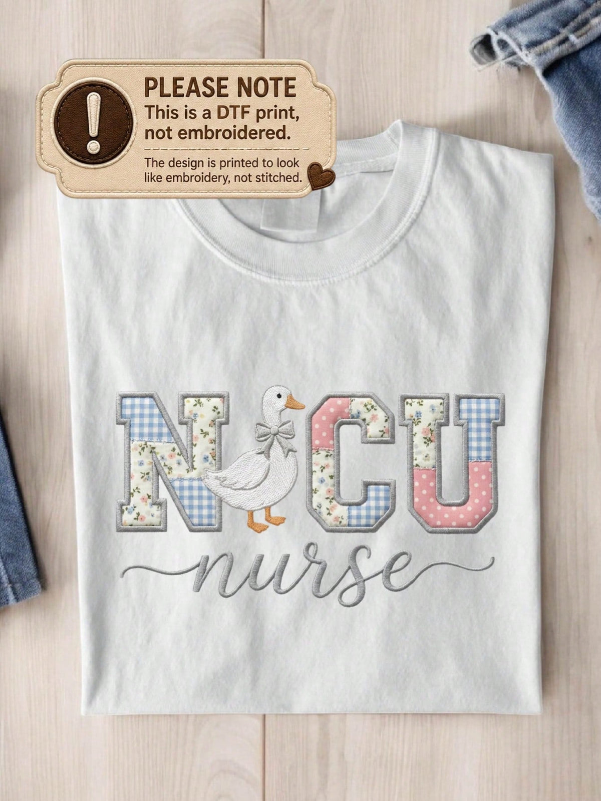 Faux Patchwork NICU Nurse Goose T-Shirt