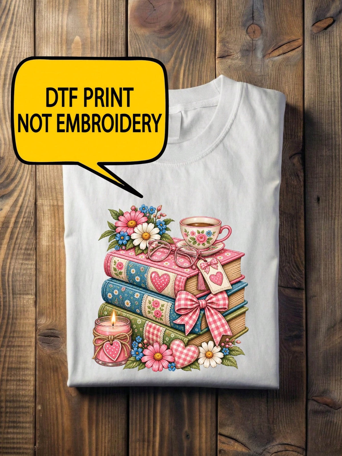 Floral Books And Coffee T-Shirt