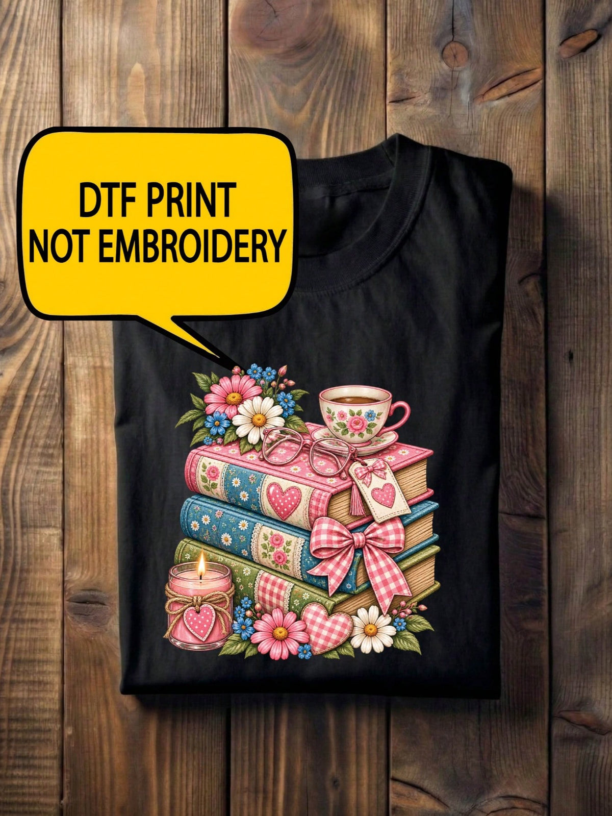 Floral Books And Coffee T-Shirt