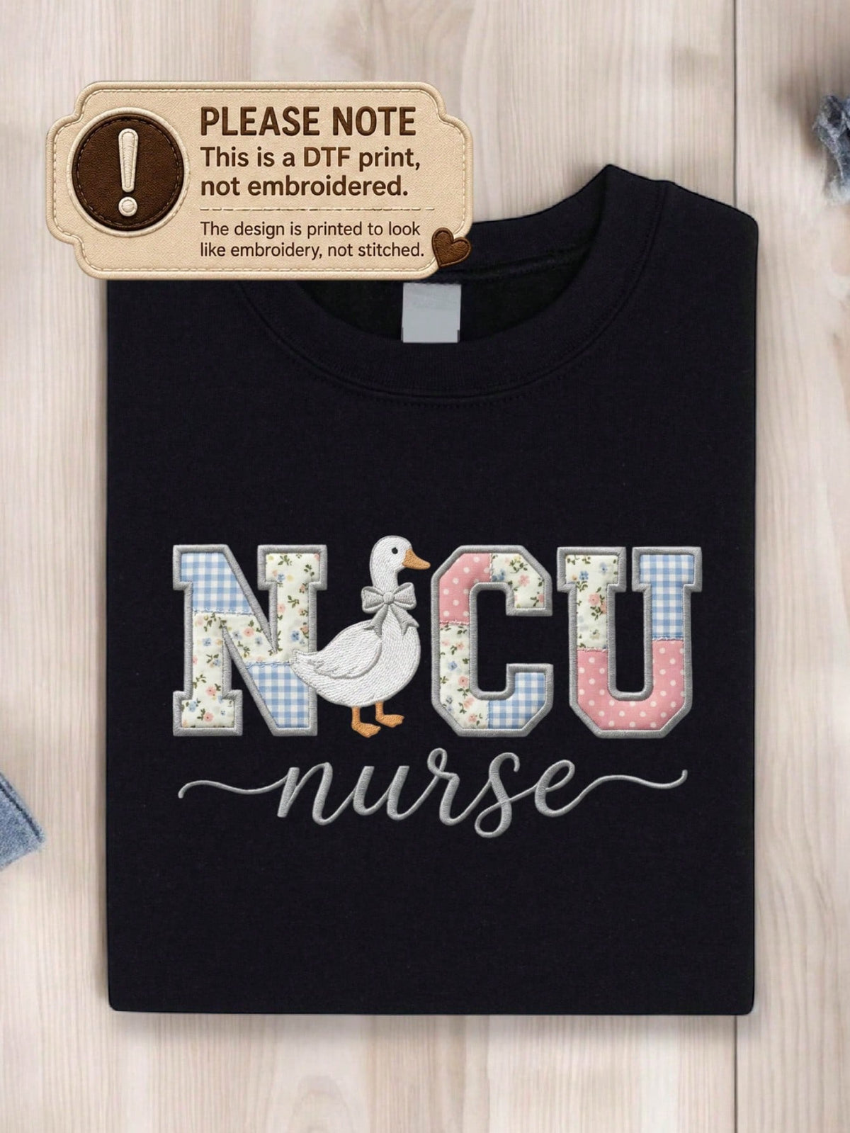 Faux Patchwork NICU Nurse Goose T-Shirt