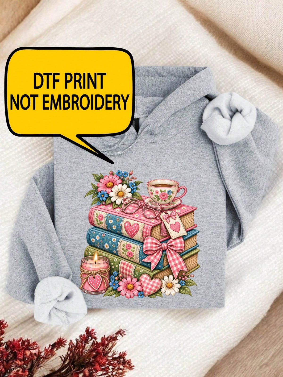 Floral Books And Coffee Hoodie