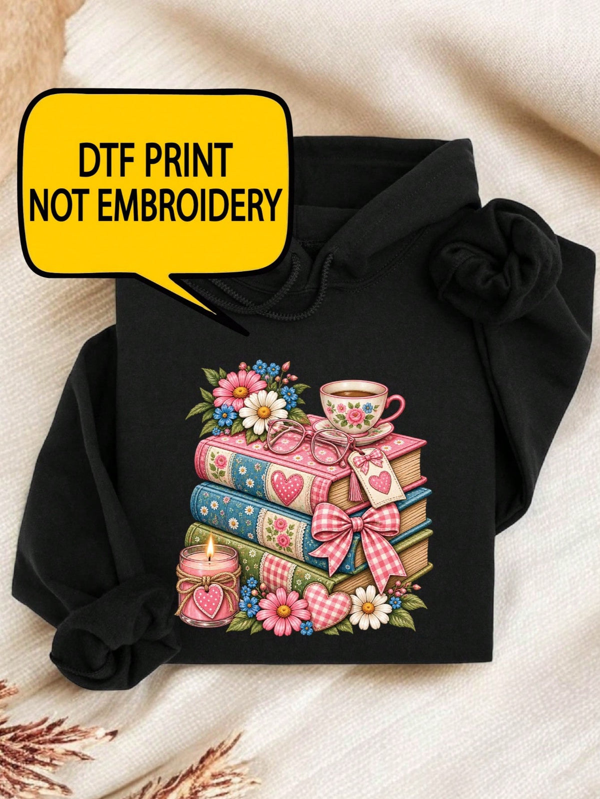 Floral Books And Coffee Hoodie