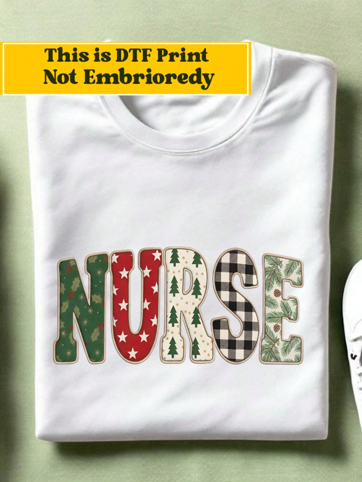 Christmas Nurse Faux Puff Yarn (DTF Graphic Print) Unisex T-Shirt