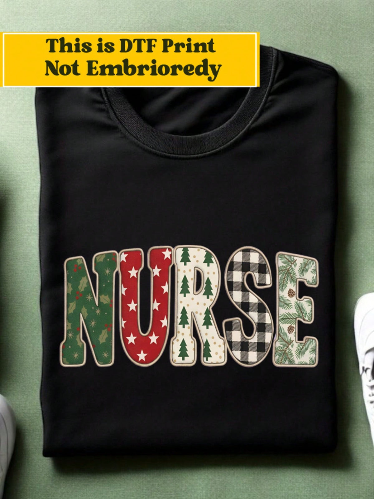 Christmas Nurse Faux Puff Yarn (DTF Graphic Print) Unisex T-Shirt