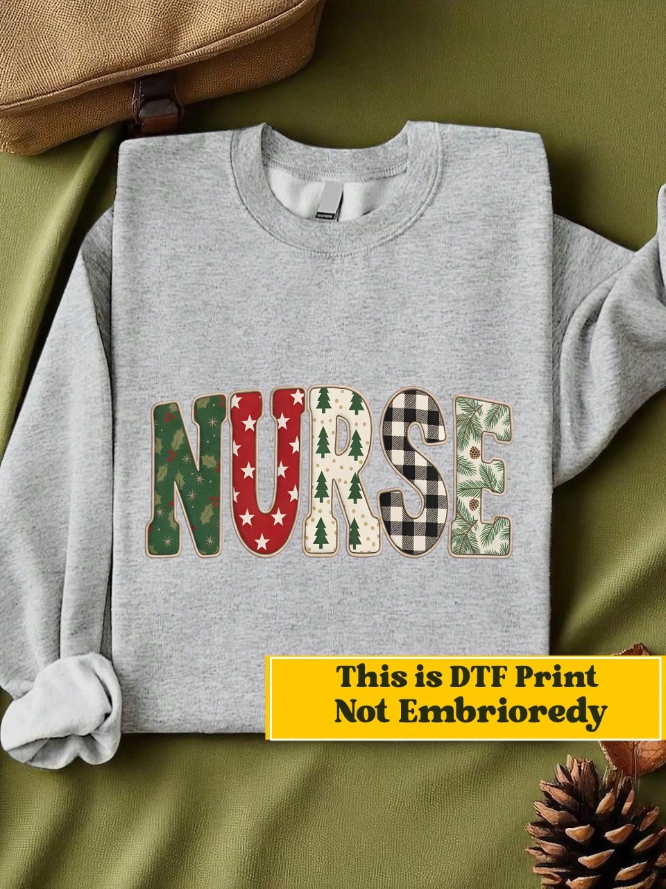 Christmas Nurse Faux Puff Yarn (DTF Graphic Print) Unisex Sweatshirt