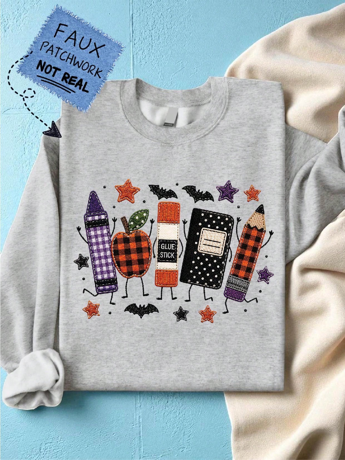 Teacher Halloween Faux Patchwork Sweatshirt