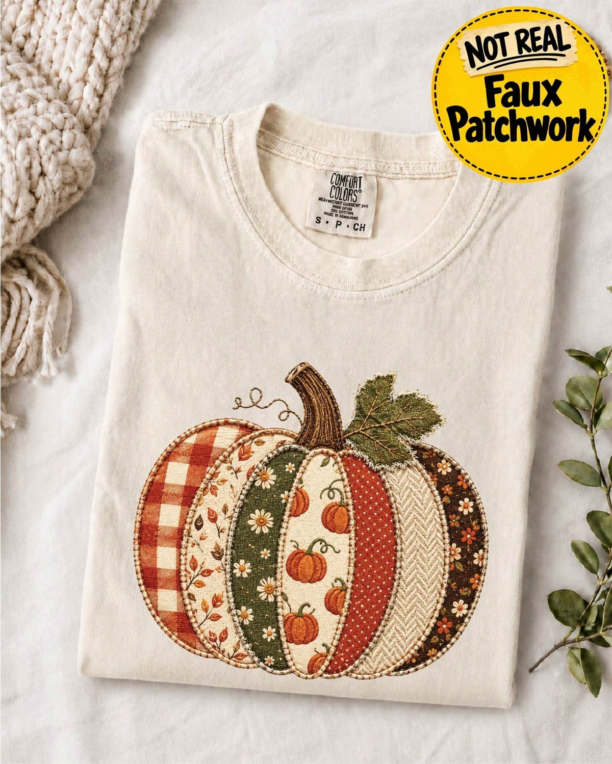 Faux Patchwork Fall Pumpkin T-Shirt